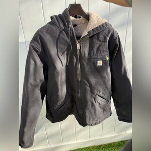 Carhartt Jacket Mens XXL Black Sherpa‎ Lined Canvas Workwear Hooded 2XL